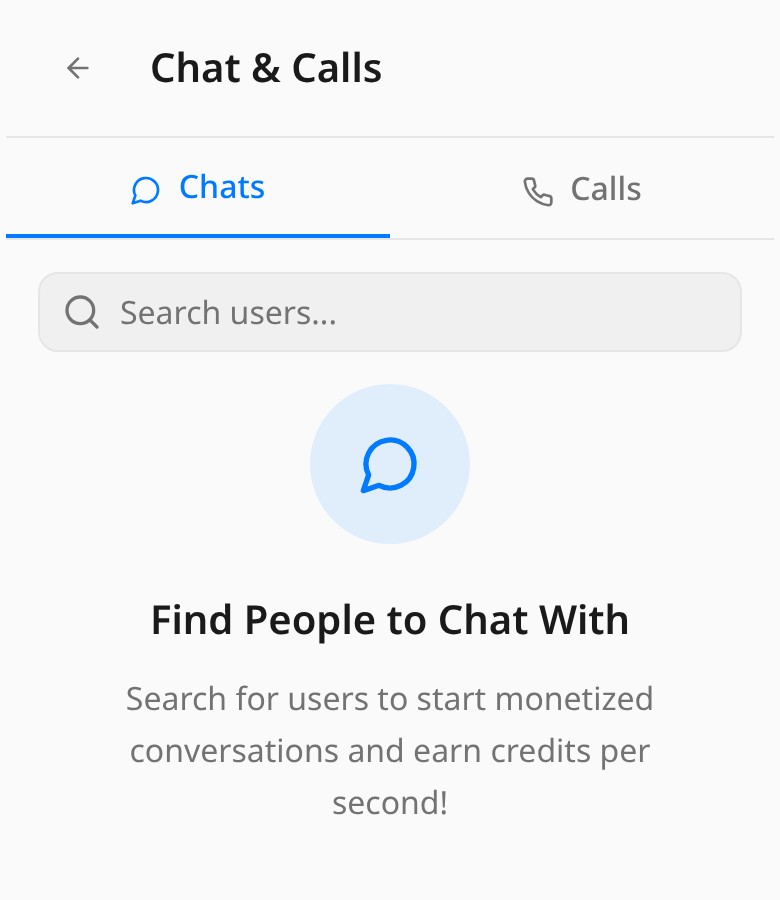 Chat & Calls screen from the MyTime mobile app