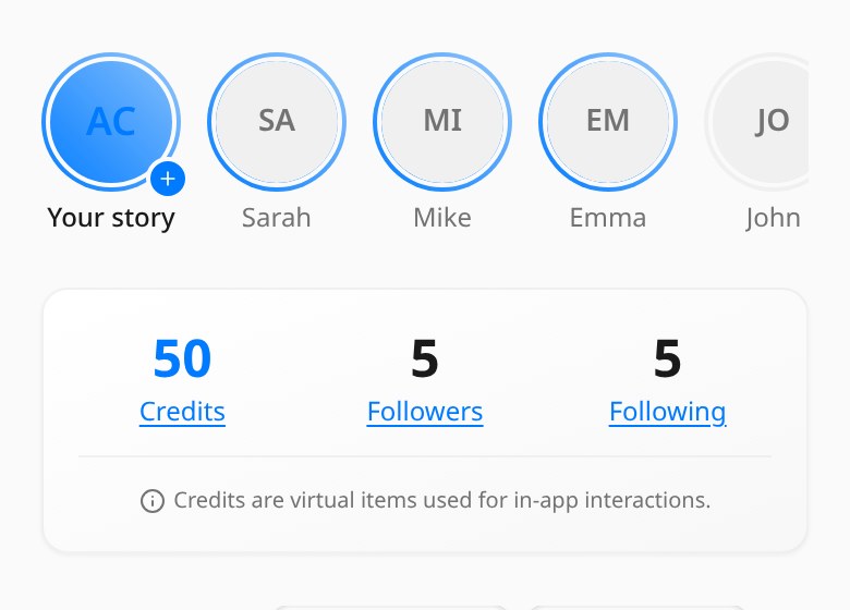 Stories screen from the MyTime mobile app